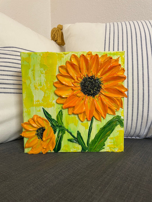 Sunflower painting Impasto | 3D sunflower painting on canvas